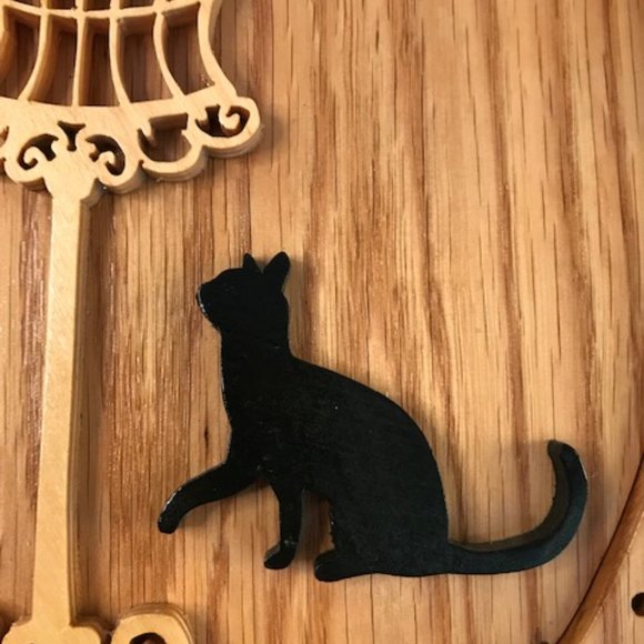 Unique Cat & Bird in Cage 3D Wood Scroll Saw Cutout ~ Handmade - Picture 5 of 12